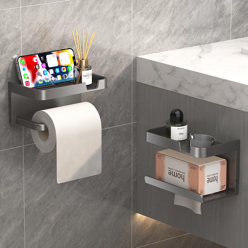 Wall-Mounted No-Punch Bathroom Tissue and Towel Holder