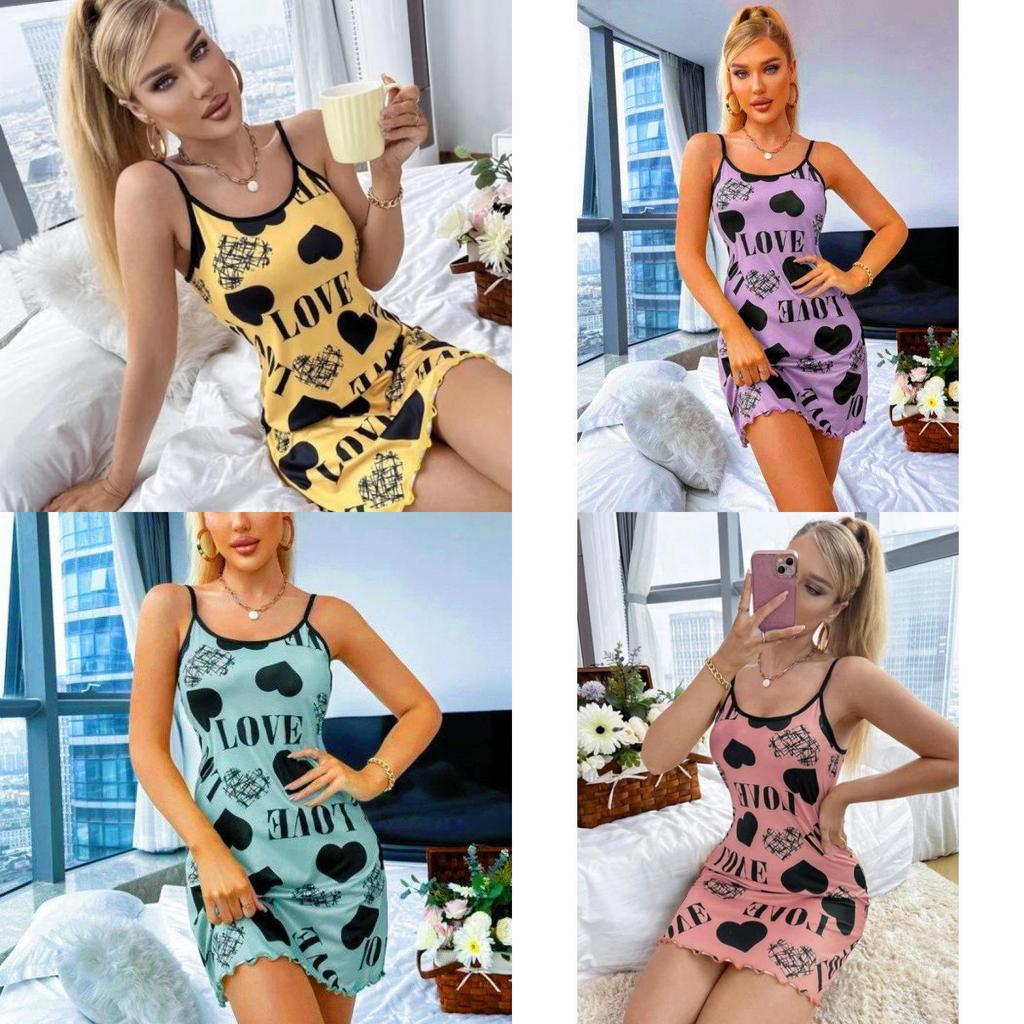 Love Heart Cotton Sleep Dress With Sleeveless Design For Women