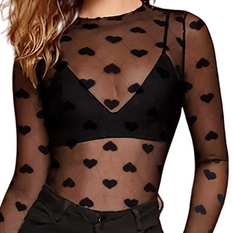European & American Hot Style Lace Women's Mesh Club Top - See-through Base Shirt