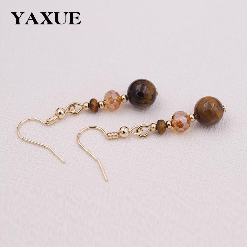 Handmade Chinese Tiger Eye Stone Tassel Earrings - Retro Light Luxury Autumn/Winter Jewelry