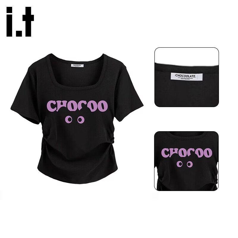 CHOCOOLATEit Cat Print Pleated Square Neck T-Shirt S