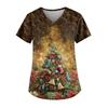Ladies' Fashionable V-neck Pocket Short Sleeved Christmas Tree Printed Caregiver Uniform