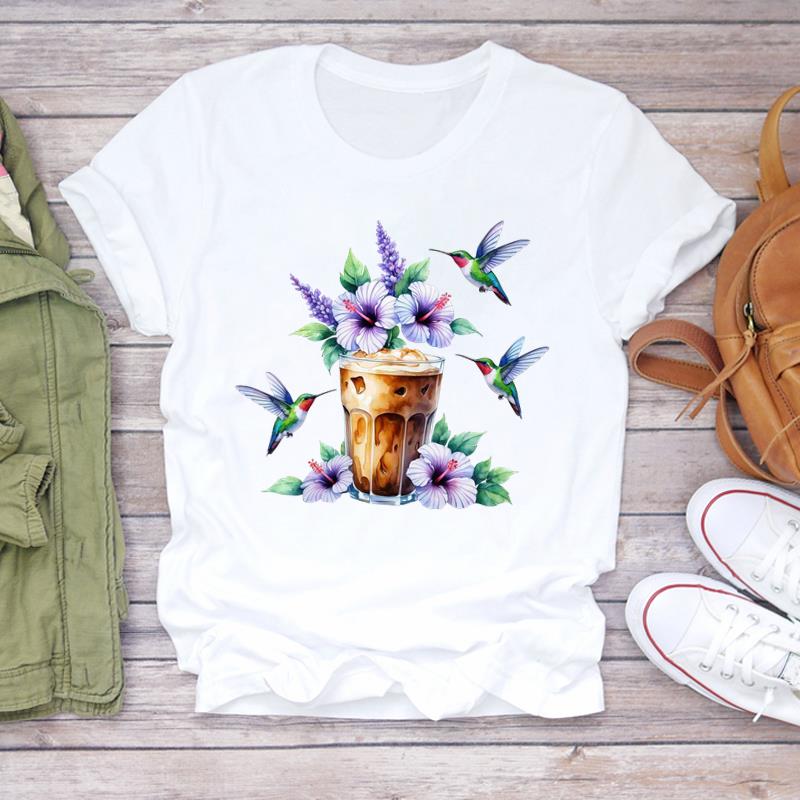 (Asian Size) Printed watercolor flower style Women Tee Lady Female Clothing T Shirt  Casual Fashion Top Graphic Short Sleeve T-shirts