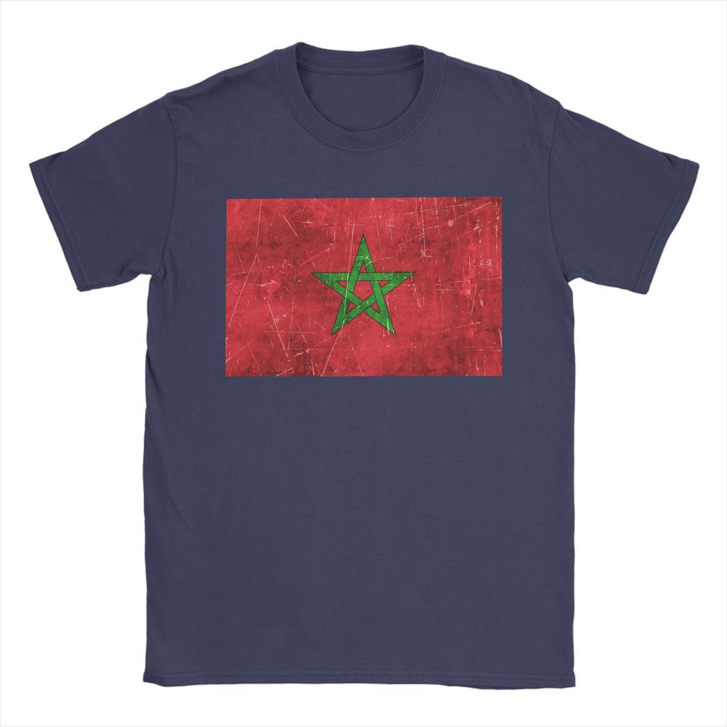 Morocco Vintage Aged and Scratched Moroccan Flag T Shirt for Men Cotton TShirt Round Collar Tee Shirt Short Sleeve Tops Summer