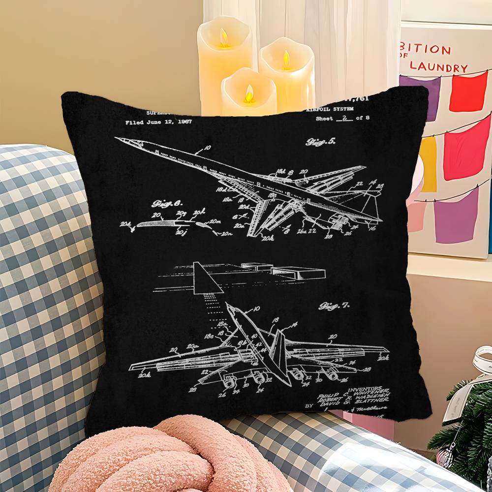 Aircraft Patent Personalized Pillow Cover Kids Bedroom Wild Party Decor Pillowcase Kid Birthday Shower Gift