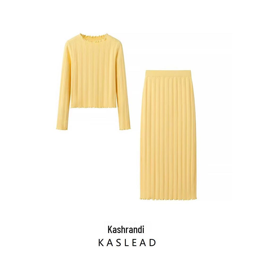 

2024 Autumn Women s European & American Style Knit Top & Skirt Set S