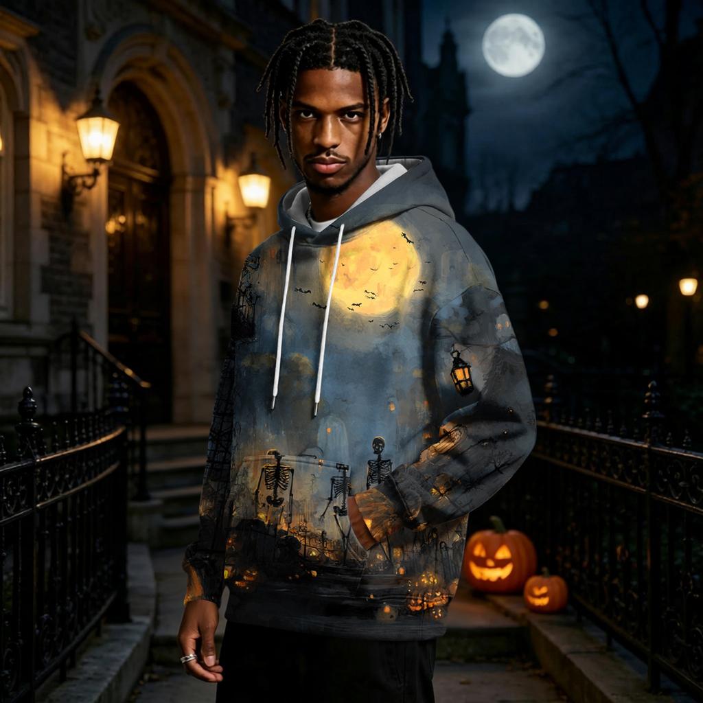 Men's Halloween Printed Long Sleeve Pullover Hoodie