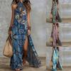 Paisley Print Halter Neck Long Maxi Dress, Casual Fashion Summer Dress for Women, European & American Style