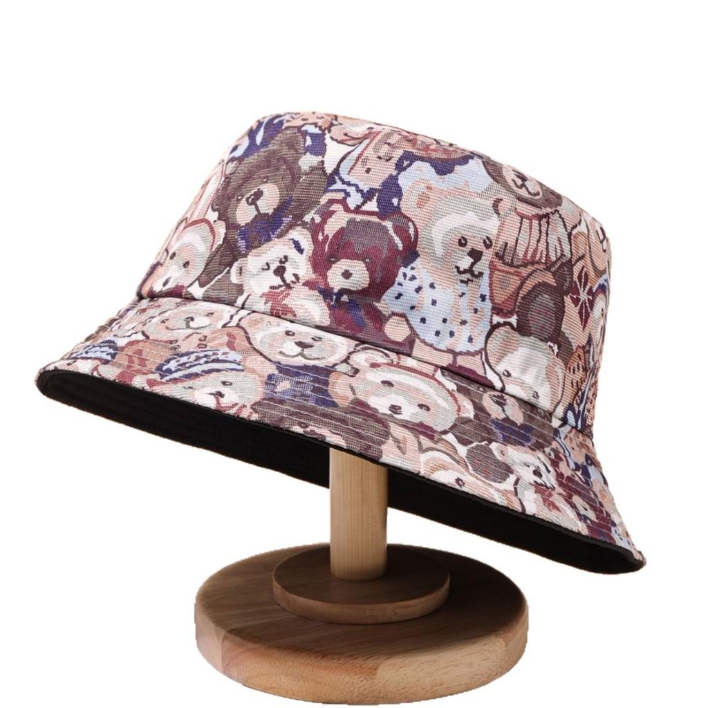 Double-Sided Printing Bear Printing Pattern Bucket Hat Summer Outdoor Shading And Sun Protection