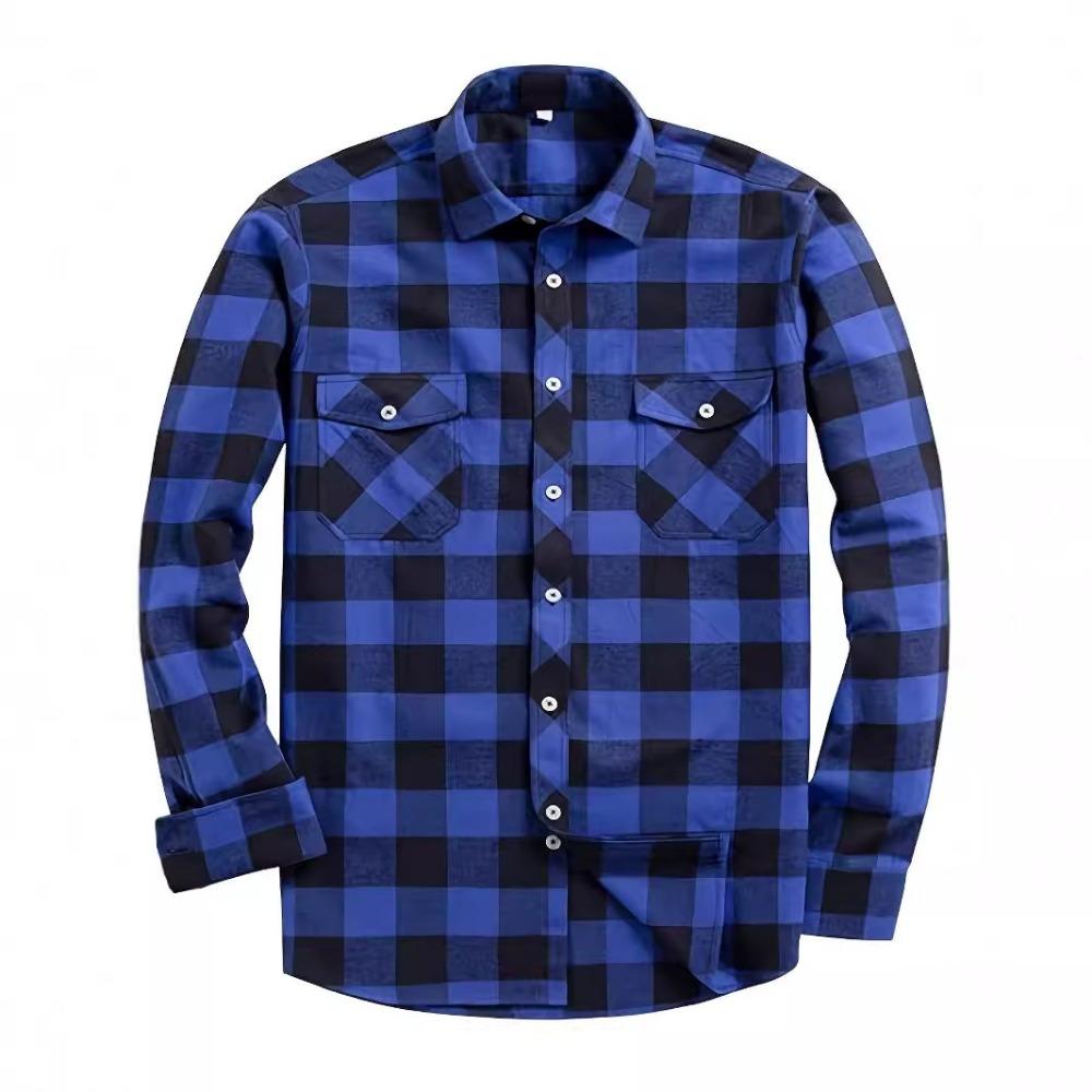 

Men s Classic Checked Fashion Long-sleeved Lapel Shirt, Street Hip-hop Style Casual Men s Shirt XXL синій