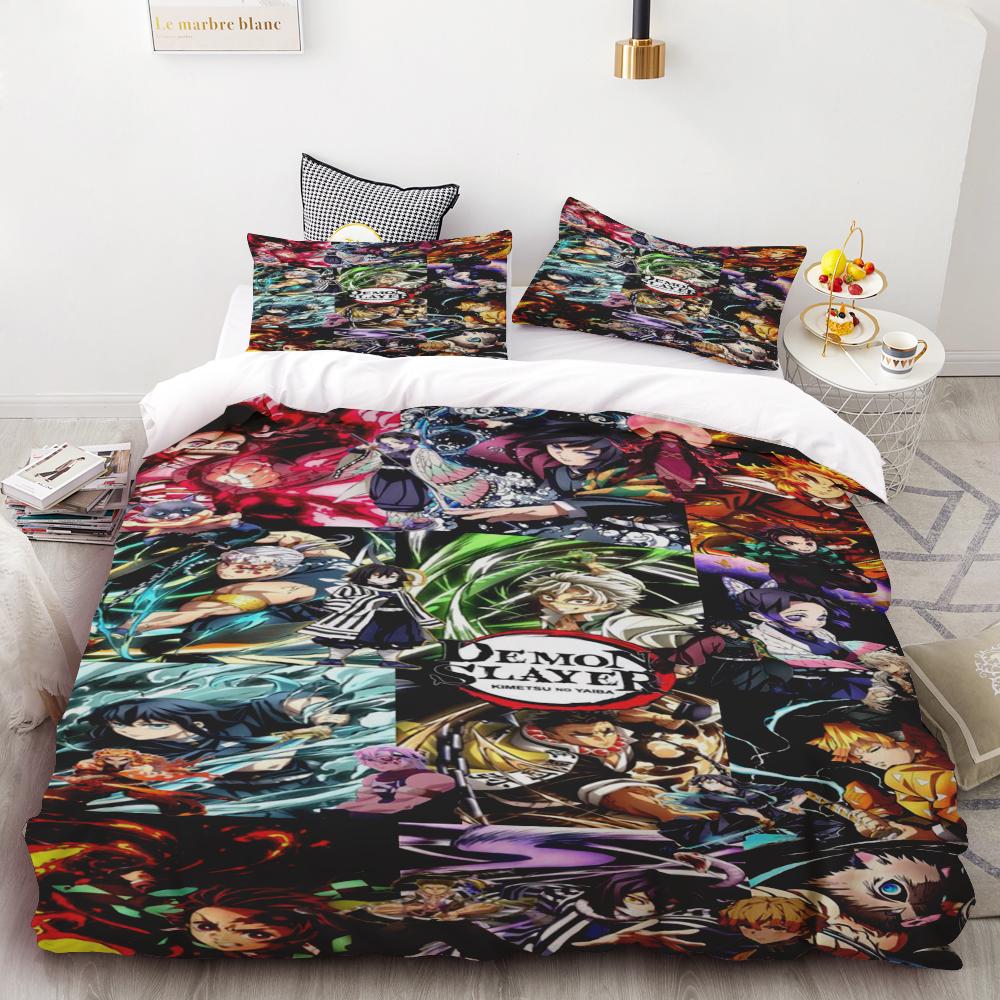 Duvet Covers Demon Slayer Bedding Sets Cartoon Comforter Bed Linen Boys Kids Single Double Size Soft Bedclothes Home Decor Anime