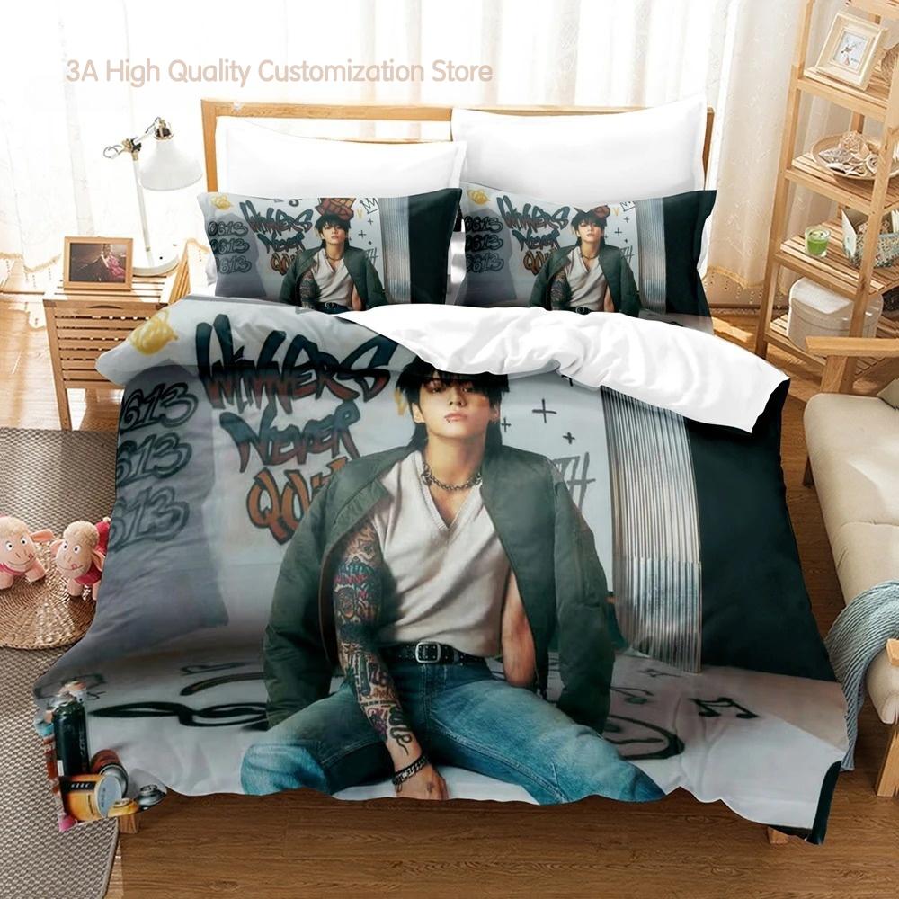Jeon Jung Kook Album Bedding Set Single Twin Full Queen King Size Bed Set Aldult Boys Bedroom Duvetcover Sets Bed Sheet Set 2-2