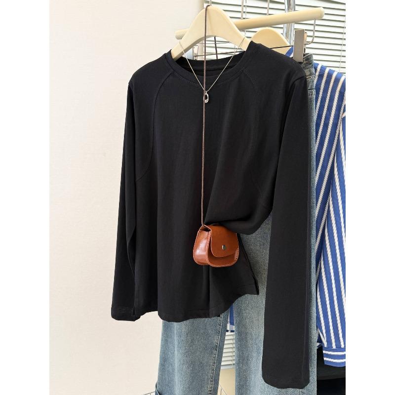 

Однотонная футболка с длинным рукавом женская новая на начало осени большого размера свободная базовая рубашка топ XL чёрный