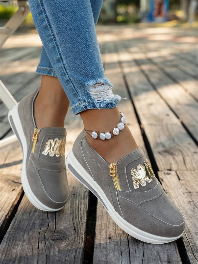 

22 new large size large size sports shoes muffin flat bottom side zipper solid color casual sports shoes 43 сірий колір