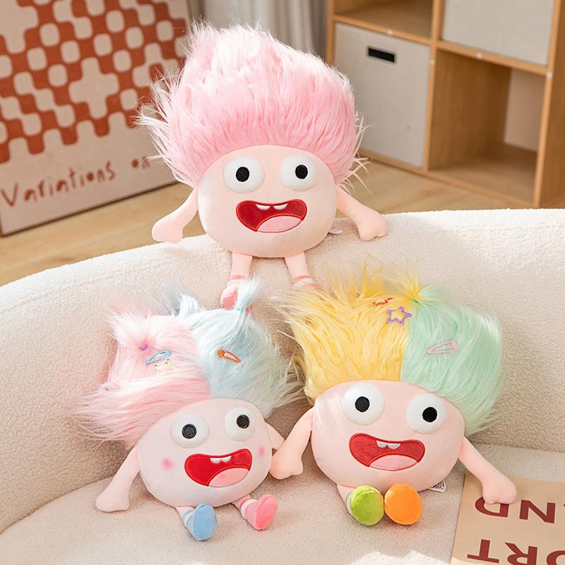 Cute Versatile Hairstyle Plush Toy Soft Stuffed Colorful Big Eye Funny Bedroom Pillow Doll Kids Birthday Gifts Boy Girls