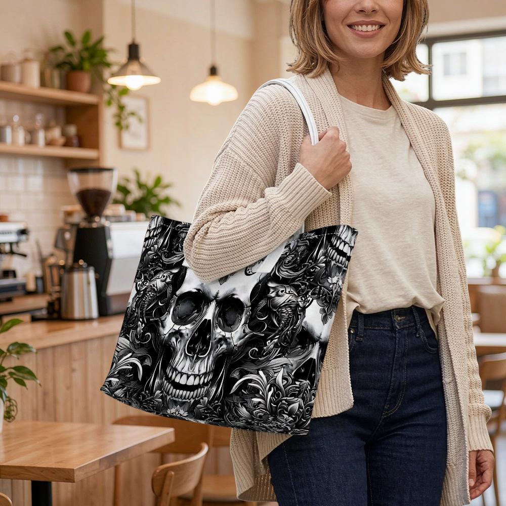 Gothic Skull Pattern Tote Bag Fashion Daily Handbag Lightweight Portable Shoulder Bag for Casual Use