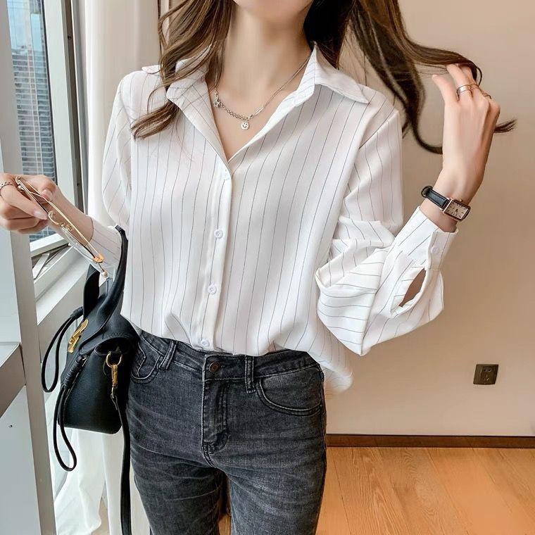 Early Spring Striped Chiffon Shirt Women's Spring 1116 New Spring Small Top Women's Long Sleeve Shirt
