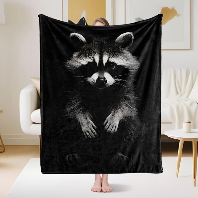 Raccoon Portrait Flannel Throw Blanket Black Background Wildlife Animal Print Soft Cozy Blanket for Sofa Bedroom Home Decor