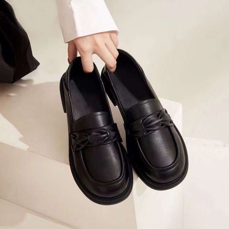 British Style Small Leather Shoes Women's 2025 Spring and Autumn New Round Head Low Heel Single Shoes One Pedal Loafers Show Feet Small Women's Shoes