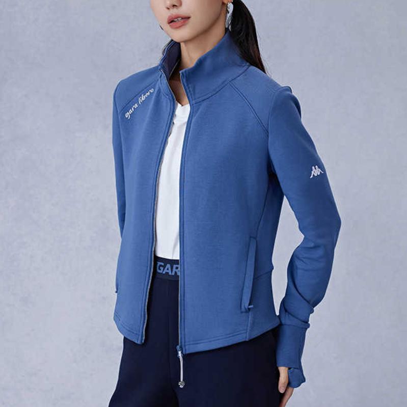 Kappa Gara Series Retro Stand Collar Zipper Breathable Running Top Slim Fit Knitted Cardigan Sports Jacket Women jackets Blue K0E62WK41-8148