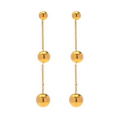 Youthway  Stainless Steel Three Size Ball Drop Earrings For Women Exquisite Texture Metal Gold Color Stylish Jewelry