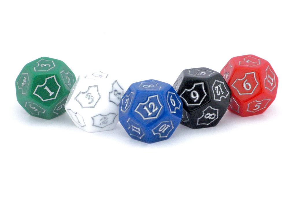 Hedral MTG D12 Spindown Loyalty Counter Dice, Set of 5, Red, White, Black, Green, Blue, Magic: The Gathering TCG CCG Planeswalker, Multicolor