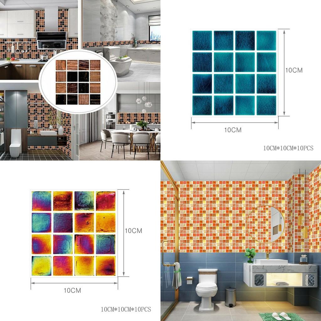 Vibrant 10pc Kitchen Tile Stickers With Mosaic Pattern Self-adhesive Wall Decor