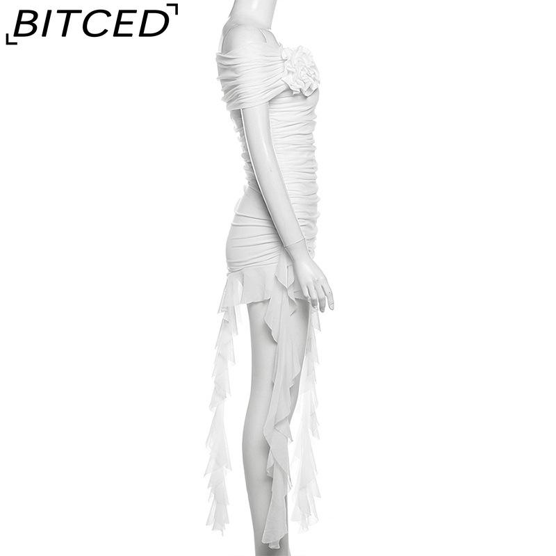 BITCED Spring Women's Solid-Color Slim-Fit High-Waisted Fashion Off-the-Shoulder Strapless Dress