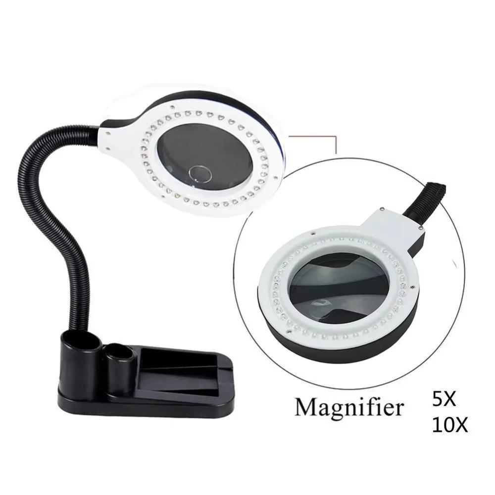 5X 10X Magnifier with 40 LED Lights, High Vision Illuminated Magnifier Lamp, Desk Lamp for Reading and Closing Work