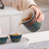 Ancient Charm Ceramic Travel Tea Set: Quick-Brew Pot with Three Cups for Outdoor Use - Customizable Logo Gift