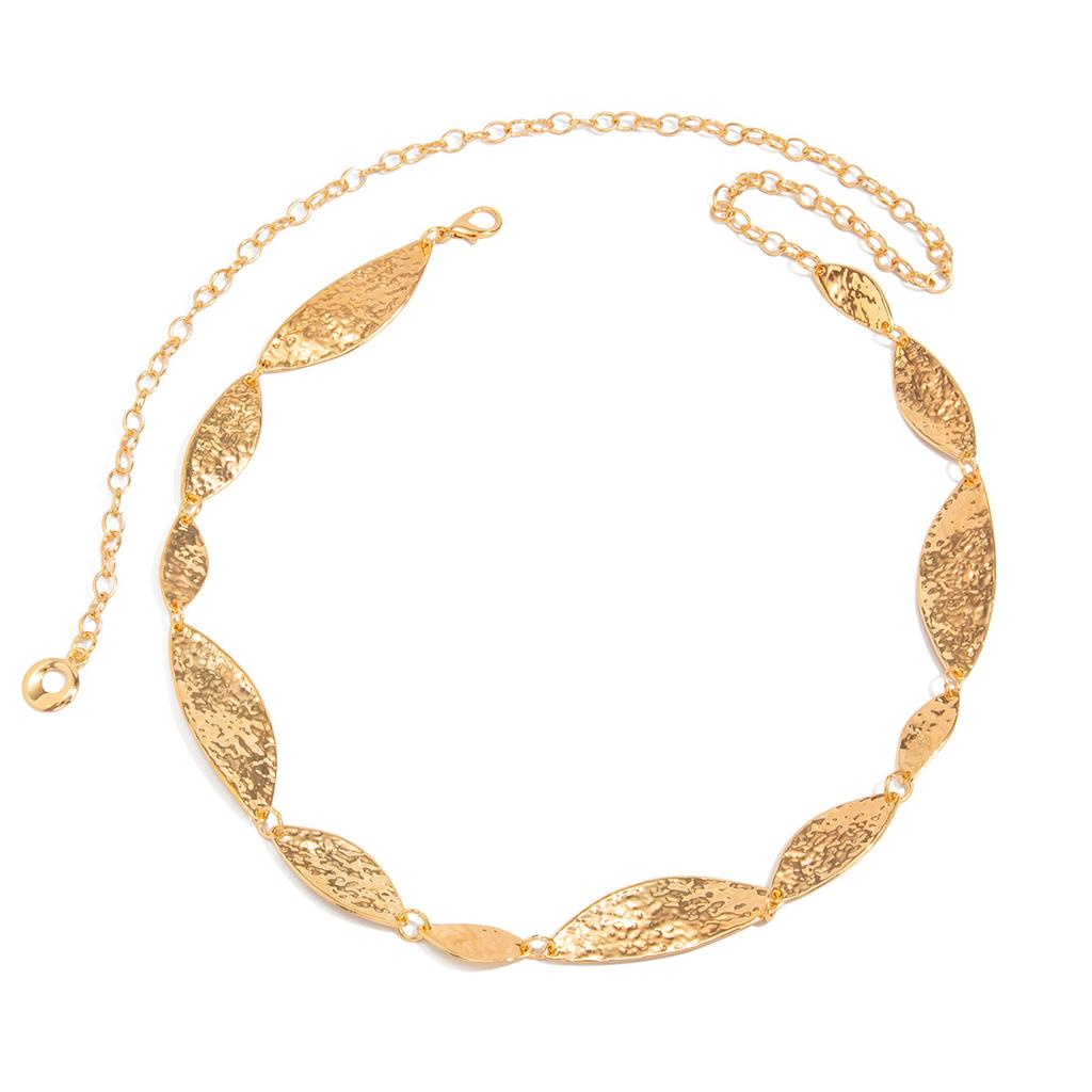 Personalized Metal Kink Leaf Waist Chain Female, Fashion Irregular Water Ripple Geometric Body Chain