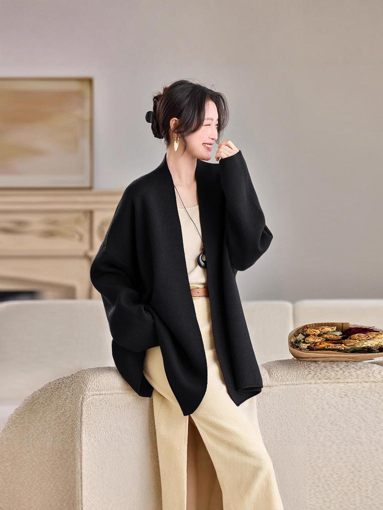 Woll-Cardigan-Übermantel - Damen Locker Einfarbig Gestrickt für Herbst/Winter 2025