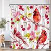 Red Birds Shower Curtain Pink Blossom Flower Branches Red Fruits Aimal Print Bathroom Decor Polyester Fabric Bathtub Curtain