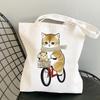Whimsical Cat On Bicycle Canvas Shoulder Tote - Cute Print for Students and Shopping