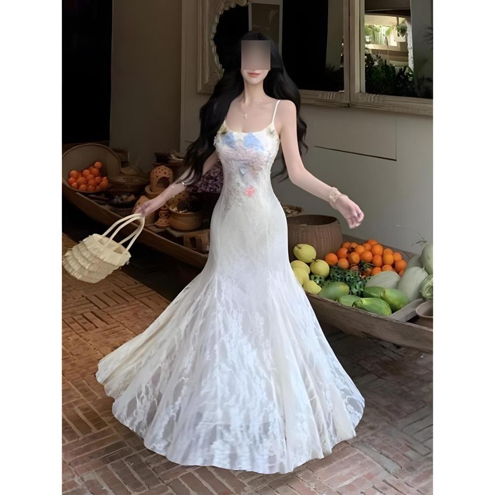 

Resort style waist cinched mesh mermaid hip length skirt style sexy camisole dress versatile women s summer XL- (recommended 110-60kg)