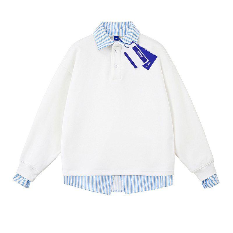 Wassup Trendy Black Fake Two-Piece Striped Lapel Men's Sweatshirt 2025 Spring and Autumn New Style Cool Workwear Top