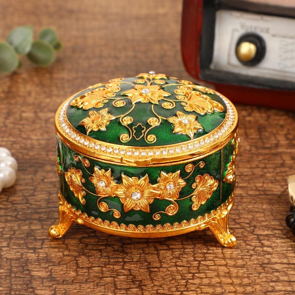Mini Bracelet Storage Box Jewelry Organizer,European Style Circle Enamel Alloy Ring Storage Jar Dresser Display Couple Gifts