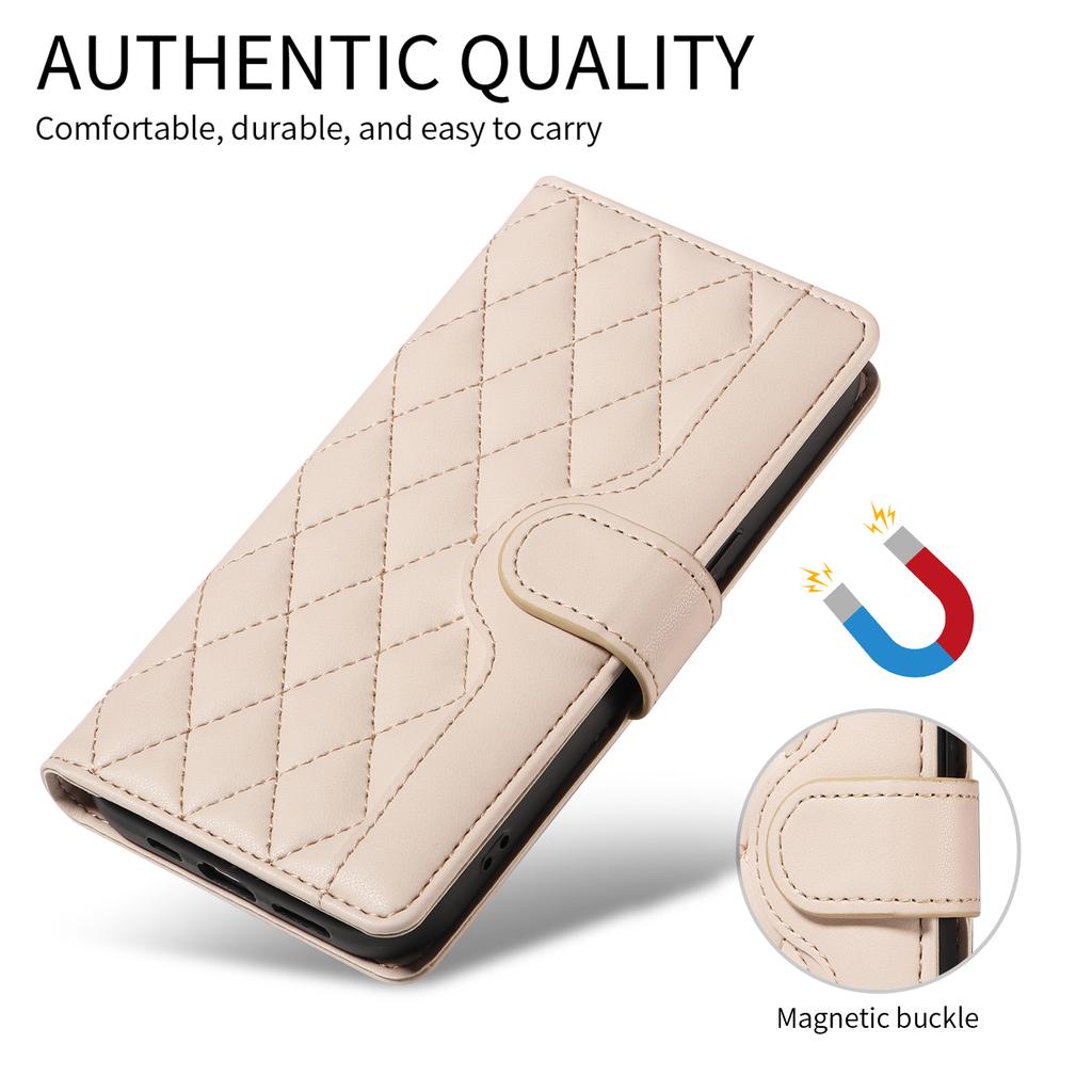 Etui Portfelowe ze Skóry Rhombus z Paskiem na Telefon dla Realme 15 Pro 5G/Realme 15 5G