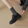 2025 New Black Leather Single Shoes Women's Spring and Summer Platform Versatile British Style Loafers Lace-up Small Leather Shoes