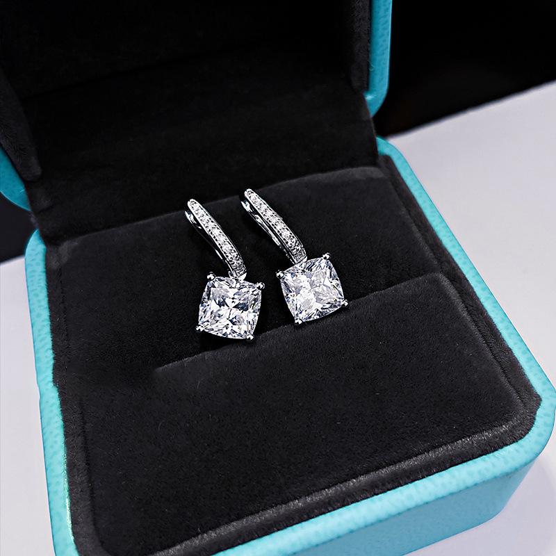 S925 Sterling Silver Versatile Dangle Earrings with White Gold Plating and Diamond Set