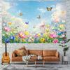 2D Watercolor Wildflower Photography Backdrop Butterfly Blue Sky Background