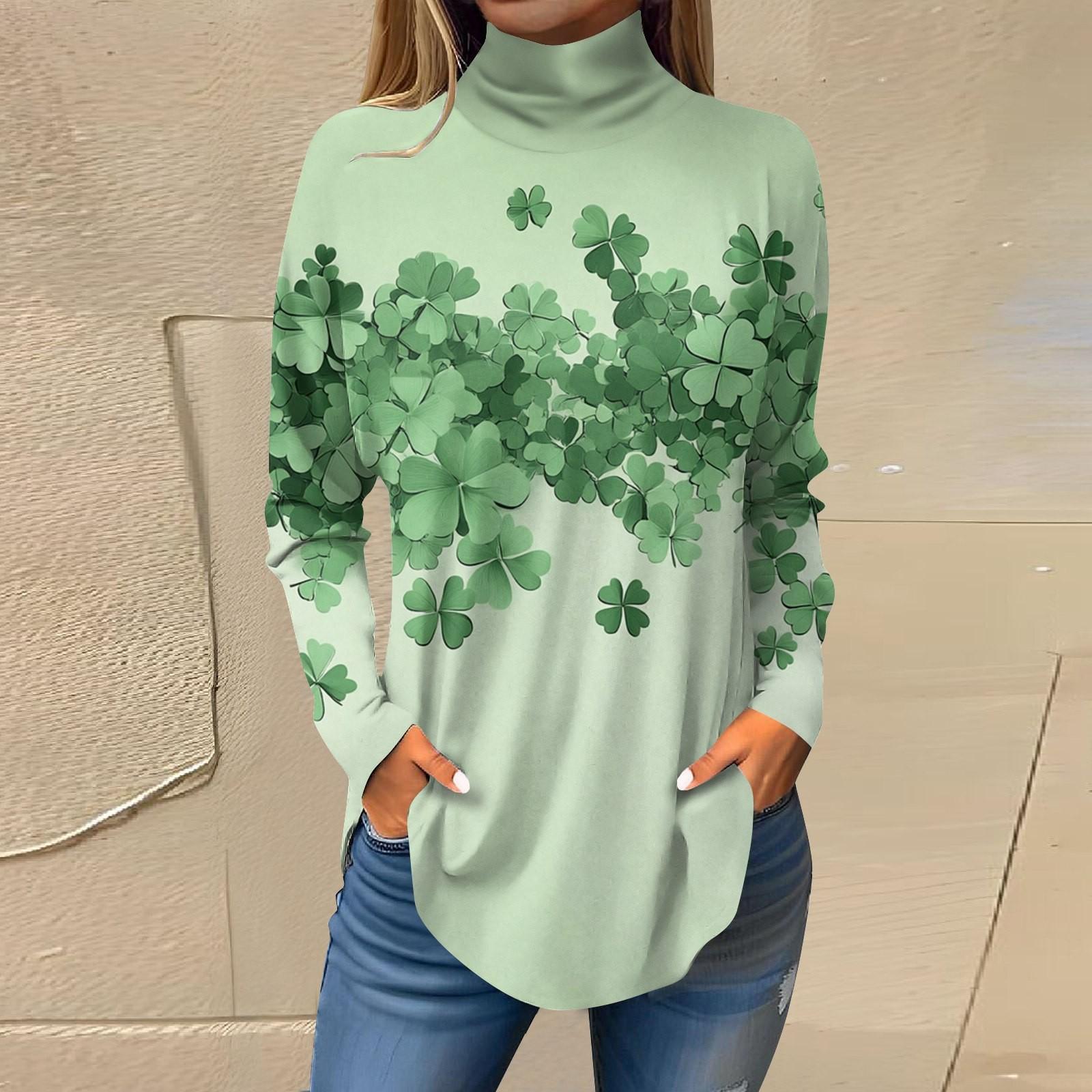 

Женская мода Повседневная свободная водолазка St. Футболки с принтом ко Дню Святого Патрика L