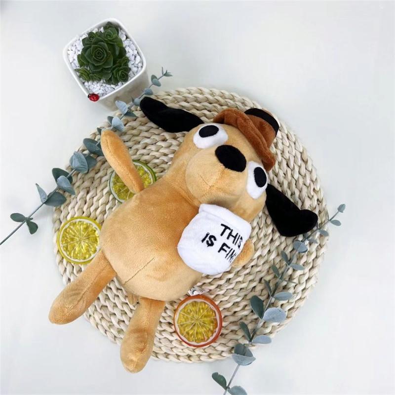 This Is Fine Meme Animal Coffee Dog Plush Toy Soft Stuffed Doll Kids Toy Gift for Children Boy Birthday