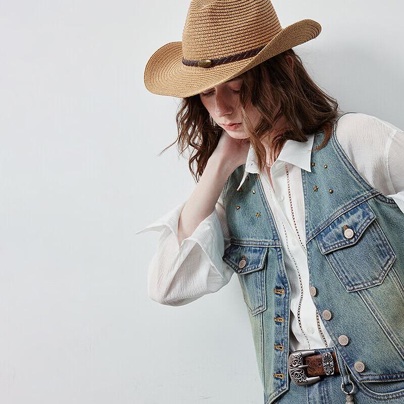 Chuyu Damen Retro Nieten Denim Weste