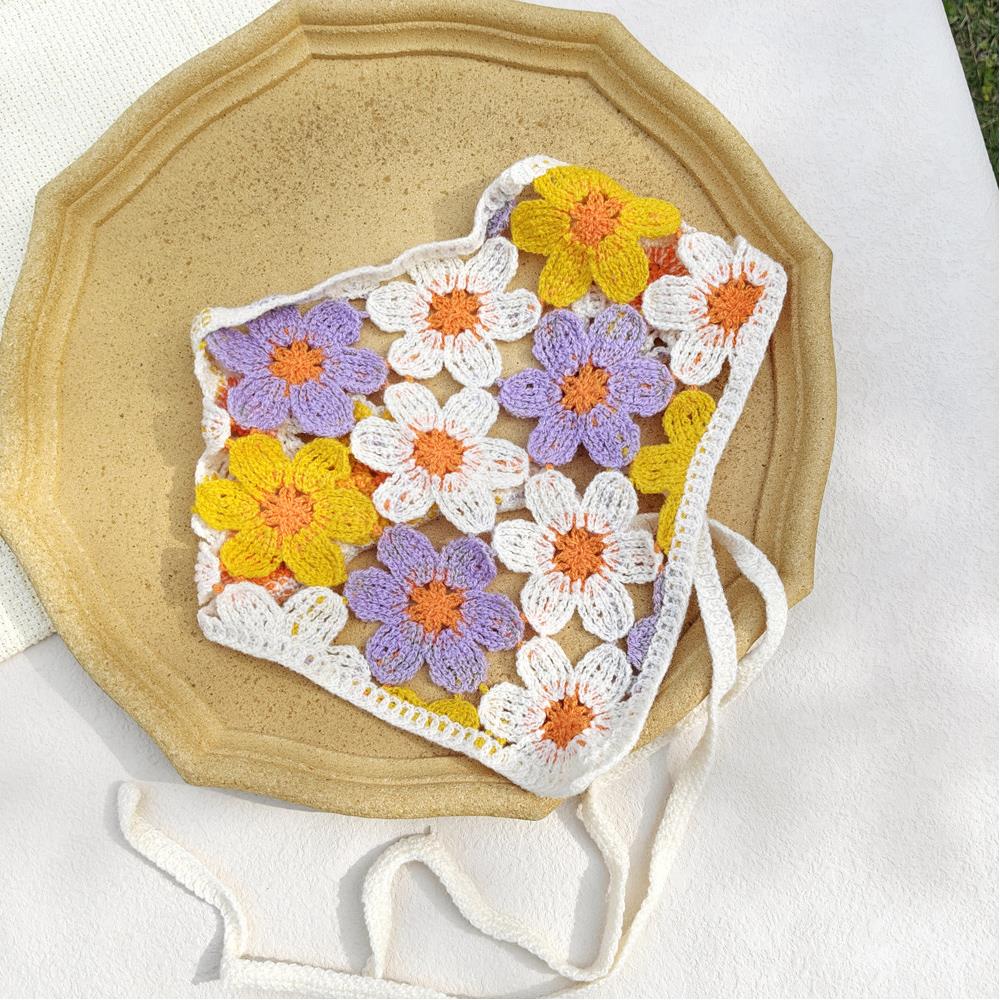 

Вязаная юбка-полусолнце, вязаный цветочный шарф для волос, вязаные крючком изделия, полая треугольная повязка на голову, полотенце, милые аксессуары для волос One Size фиолетовый