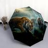 1 PC Automatic Folding Umbrella - Tiger Hunting Its Prey Pattern, Portable & Foldable Design with 8 Ribs, Christmas Birthday Gifts