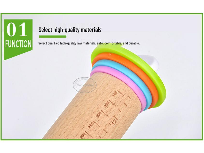 Adjustable Beech Wood Rolling Pin with Christmas Scale for Dough