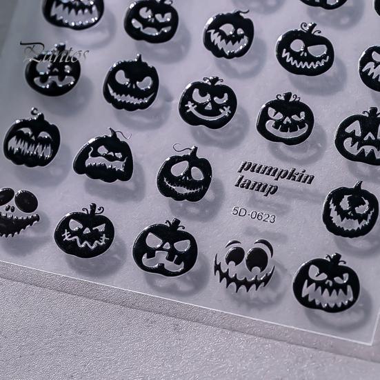 Easy Application Nail Wraps Halloween 3D Embossed Stickers, Skeleton Hand Pumpkin Spider Bat Fingertip Art Decals, Gothic Manicure Decoration
