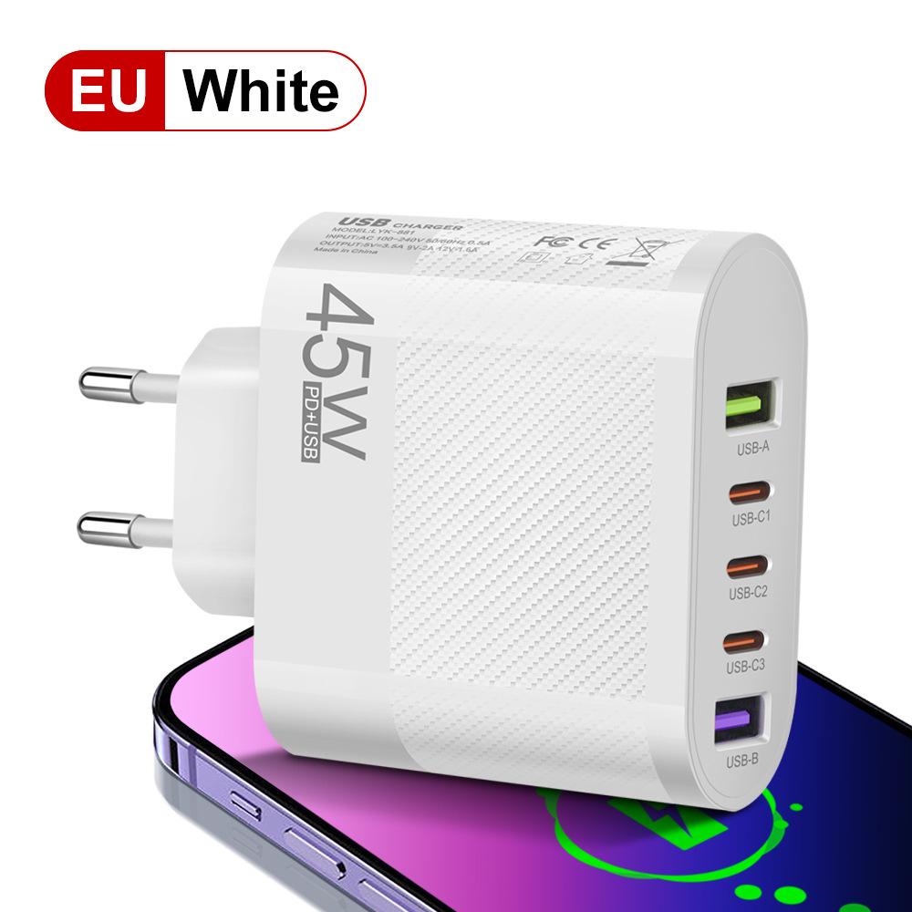 Mark 45W Multi-Port Charger: 2 USB + 3 Type-C, EU/US/UK Plug for Mobile Phones