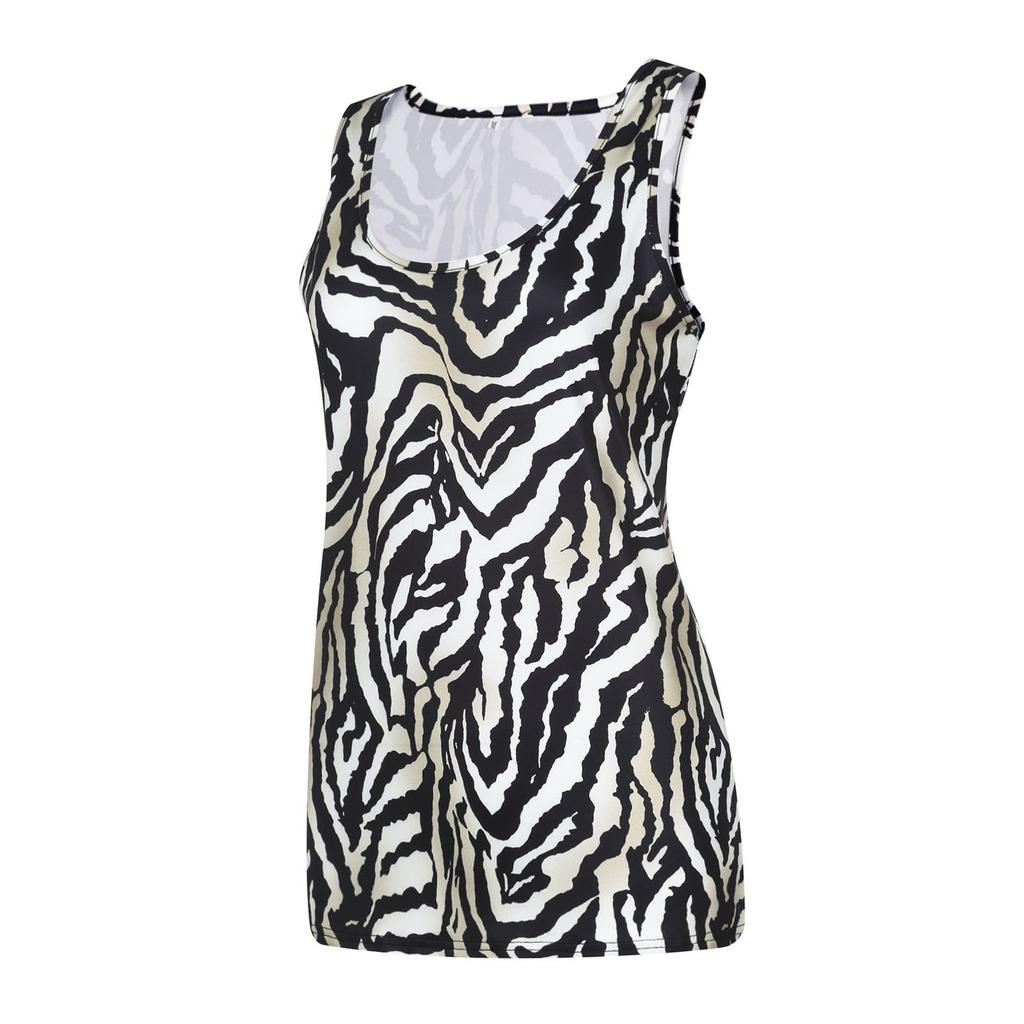 Women's Summer Leopard/Zebra Print Raglan Sleeveless Basic-T Shirt Tops Tank